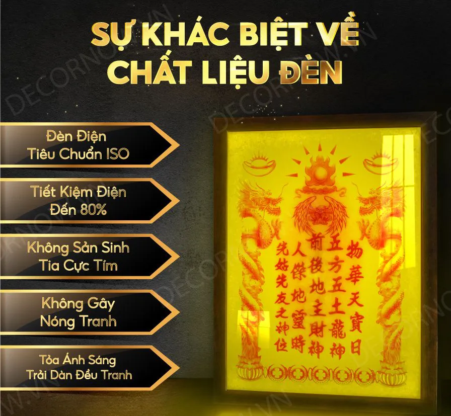 Bài vị có đèn cho bàn thờ thần tài thổ địa